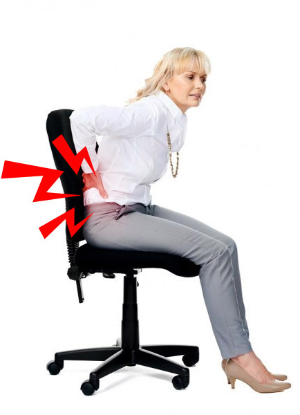 Lady in office chair with back pain